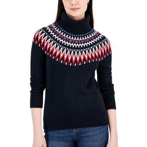 NWT Navy and Red Tommy Hilfiger Women's Fairisle Long Sleeve Turtleneck Sweater